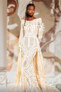 Long Sleeve Flared Gown with Overskirt Long Sleeve Flared Gown with Overskirt