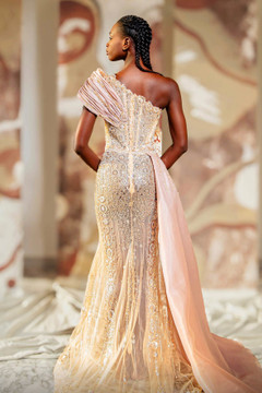 Embellished One Shoulder Gown with Draping Embellished One Shoulder Gown with Draping
