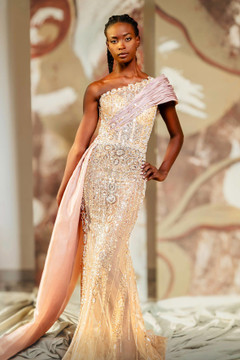 Embellished One Shoulder Gown with Draping Embellished One Shoulder Gown with Draping