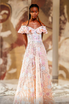 Off Shoulder A-Line Gown with Ruffle Detail Off Shoulder A-Line Gown with Ruffle Detail