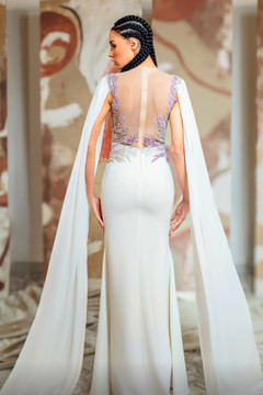 Embellished Cape Gown with Slit Embellished Cape Gown with Slit