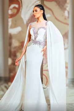 Embellished Cape Gown with Slit Embellished Cape Gown with Slit