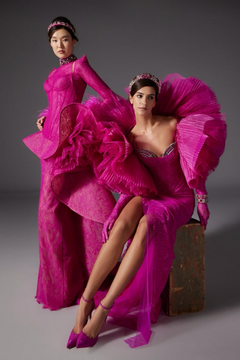 Lace Gown with Beaded Neckline Lace Gown with Beaded Neckline