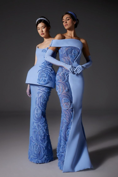 Crepe and Tulle Gown with Embroidery Crepe and Tulle Gown with Embroidery