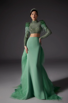 Embroidered Crop Top with Detailed Skirt Embroidered Crop Top with Detailed Skirt