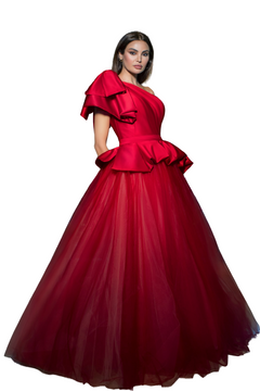 One-Shoulder Satin & Tulle Gown One-Shoulder Satin & Tulle Gown