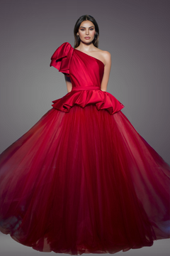 One-Shoulder Satin & Tulle Gown One-Shoulder Satin & Tulle Gown