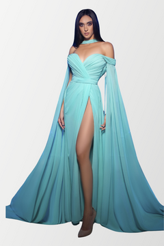 Off-Shoulder Long Draping Sleeve Gown Off-Shoulder Long Draping Sleeve Gown