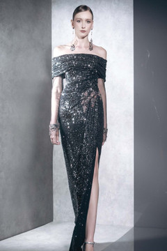 Off Shoulder Banded Sleeve Gown Off Shoulder Banded Sleeve Gown