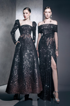 Fully Embellished Long Sleeve A-Line Gown