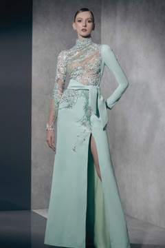 Embellished Bodice Gown with Slit