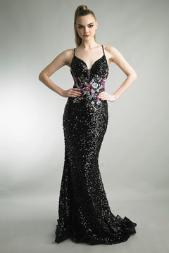 Fully Embellished Sleeveless Gown with Train