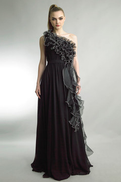 One Shoulder A-Line Gown with Ruffles
