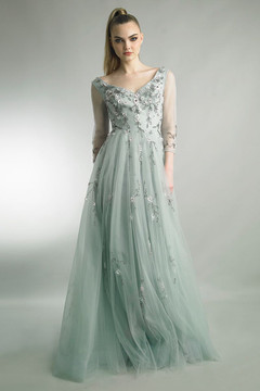 A-Line Gown with Quarter Sleeves