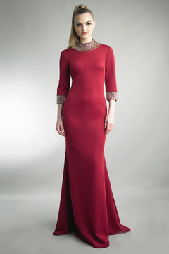 Quarter Sleeve Gown with Embellishments