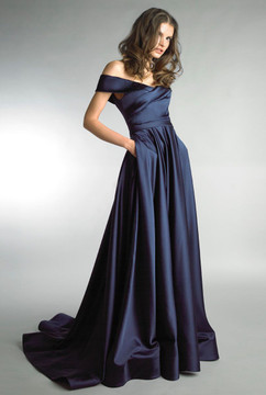 Off Shoulder A-Line Gown with Slip Pockets