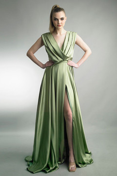 Sleeveless Draped A-Line Gown with Pockets