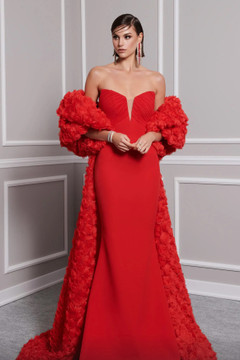 Strapless Flared Gown with Cape