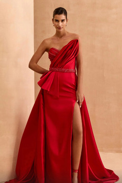 Strapless Embellished Gown with Overskirt Strapless Embellished Gown with Overskirt