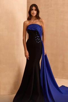 Strapless Flared Gown with Side Drape Strapless Flared Gown with Side Drape