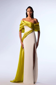 Off-Shoulder Draped Material Gown Off-Shoulder Draped Material Gown