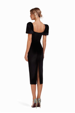 Short Sleeve Sweetheart Neck Midi Dress