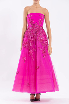 Tulle Beaded Dress with Crepe Strapless Top Tulle Beaded Dress with Crepe Strapless Top