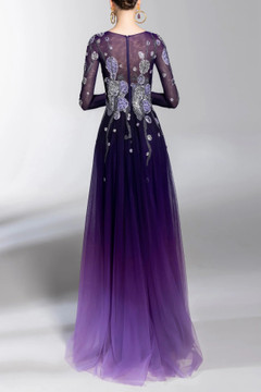Long Sleeved Gradient Print Gown with Beading Long Sleeved Gradient Print Gown with Beading