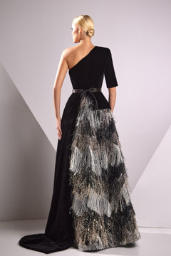 Velvet and Feather One Shoulder Gown Velvet and Feather One Shoulder Gown