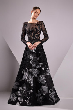 Tulle Embroidered Long Sleeve A-Line Gown Tulle Embroidered Long Sleeve A-Line Gown