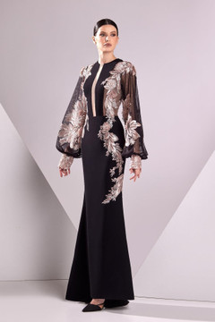 Crepe and Lace Long Sleeve Gown Crepe and Lace Long Sleeve Gown