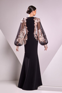Crepe and Lace Long Sleeve Gown Crepe and Lace Long Sleeve Gown
