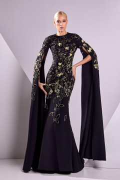 Crepe and Lace Cape Sleeve Gown Crepe and Lace Cape Sleeve Gown