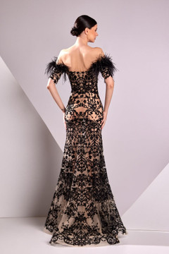 Lace and Feathered Gown Lace and Feathered Gown