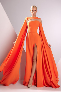 Crepe Cady Cape Sleeve Gown Crepe Cady Cape Sleeve Gown