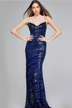 Strapless Beaded Gown with Sheer Detailing Strapless Beaded Gown with Sheer Detailing