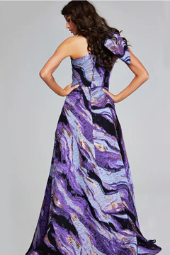 Multi Print One Shoulder Gown Multi Print One Shoulder Gown