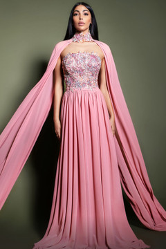 Embellished Bodice Gown with Cape Sleeves Embellished Bodice Gown with Cape Sleeves