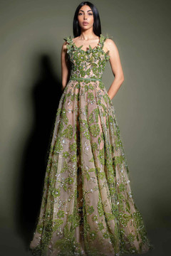 Floral Embellished A-Line Sleeveless Gown Floral Embellished A-Line Sleeveless Gown