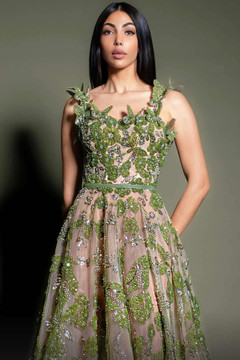 Floral Embellished A-Line Sleeveless Gown Floral Embellished A-Line Sleeveless Gown