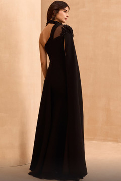 One Shoulder Cape Sleeve Gown with Slit One Shoulder Cape Sleeve Gown with Slit