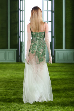 Beaded Tulle Gown with Shoulder Straps Beaded Tulle Gown with Shoulder Straps