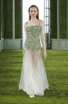Beaded Tulle Gown with Shoulder Straps Beaded Tulle Gown with Shoulder Straps