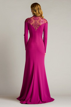 Textured Crepe and Paillette Embroidered Tulle Gown Textured Crepe and Paillette Embroidered Tulle Gown