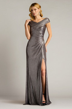 Metallic Jersey Cap Sleeve Gown
