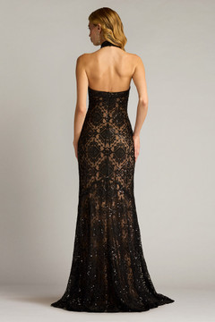 Paillette Embroidered Tulle Halter Gown Paillette Embroidered Tulle Halter Gown