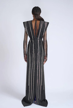 Rayure Embroidered Onyx Cady Alpha Gown