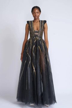Rayure Crystal Embroidery Tulle Gown