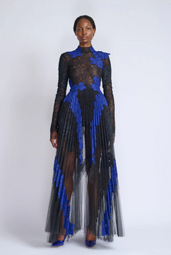 Pleated Tulle Dress with Applique Pleated Tulle Dress with Applique