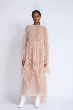Skin Organza Plisse Tunic Top with Pencil Skirt Skin Organza Plisse Tunic Top with Pencil Skirt